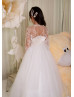 Champagne Lace Ivory Tulle Heart Shaped Back Flower Girl Dress